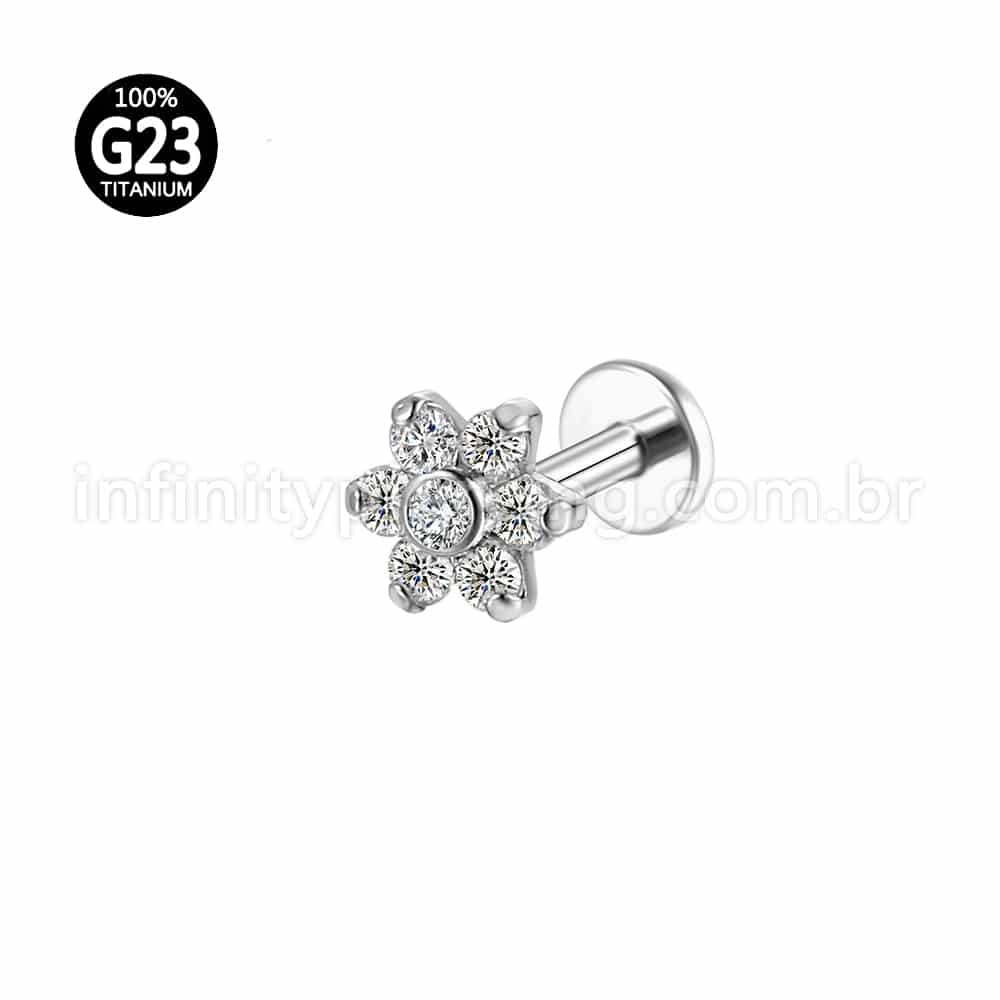 Piercing Labret Titânio Flor Zircônia