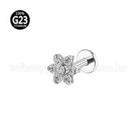 Piercing Labret Titânio Flor Zircônia