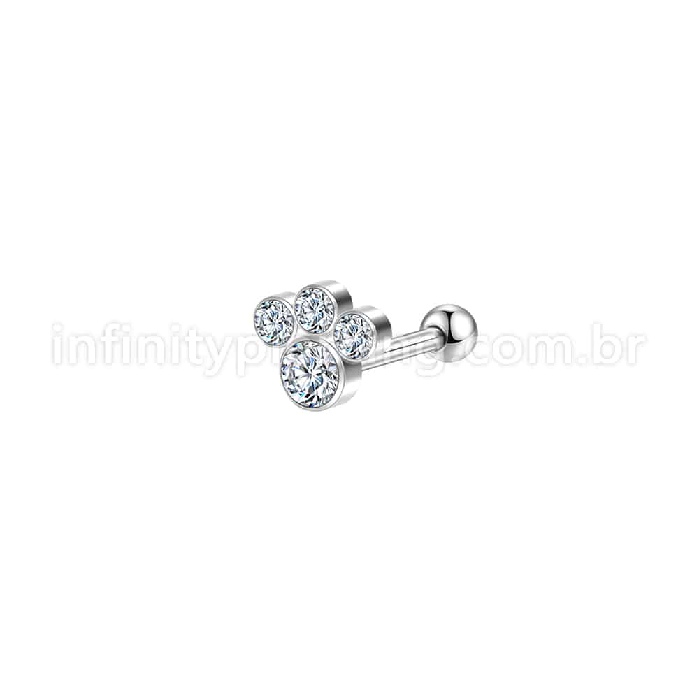 Piercing Minibarbell Aço Cirúrgico 4 Zircônia Cravada