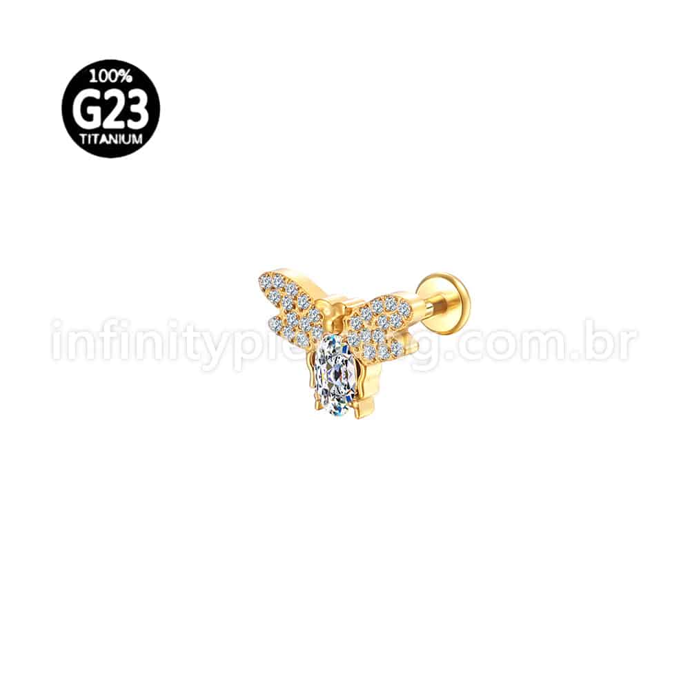 Piercing Labret Titânio Abelha Zircônia Cravejada