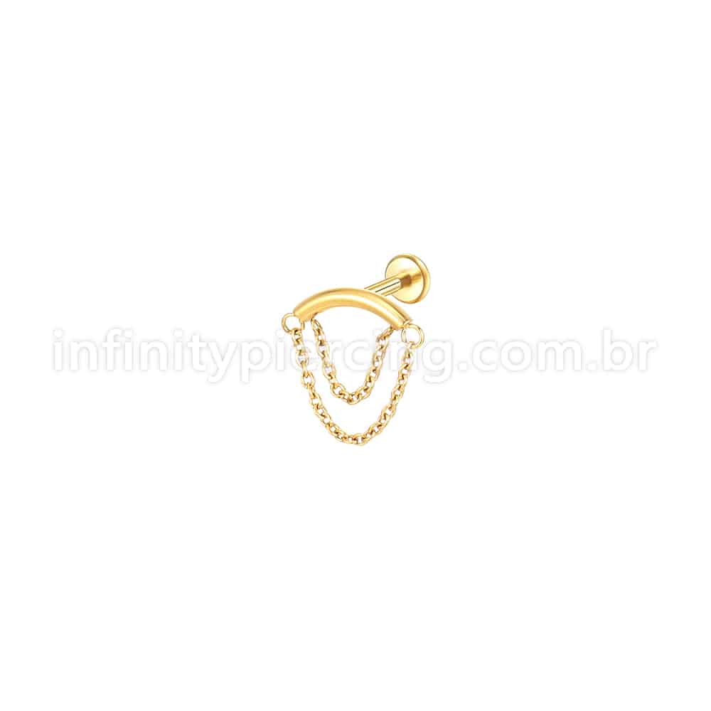 Piercing Labret Aço Cirúrgico Barra Com Correntes