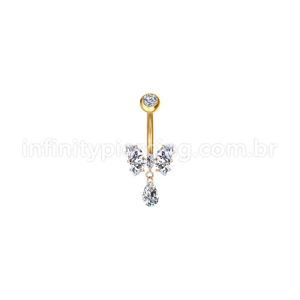 Piercing Banana Aço Cirúrgico Borboleta Zircônia