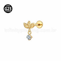 Piercing Labret Titânio Folhas Com Pingente Zircônia