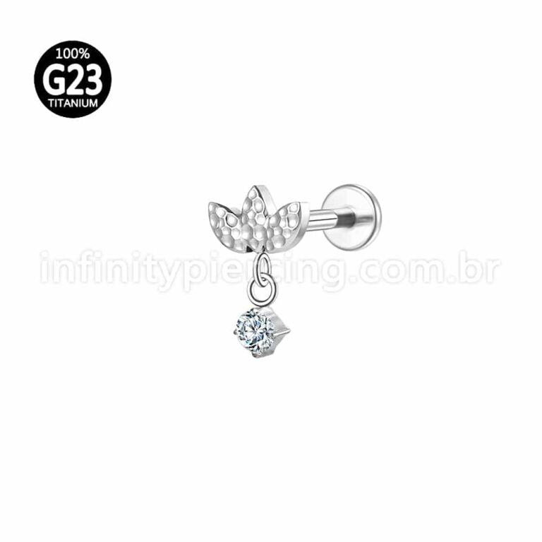 Piercing Labret Titânio Folhas Com Pingente Zircônia