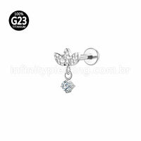 Piercing Labret Titânio Folhas Com Pingente Zircônia