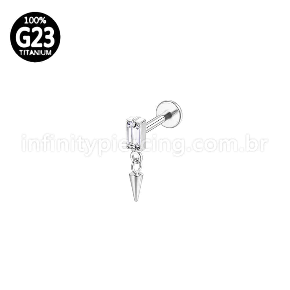 Piercing Labret Titânio Retângulo Com Pingente Spike