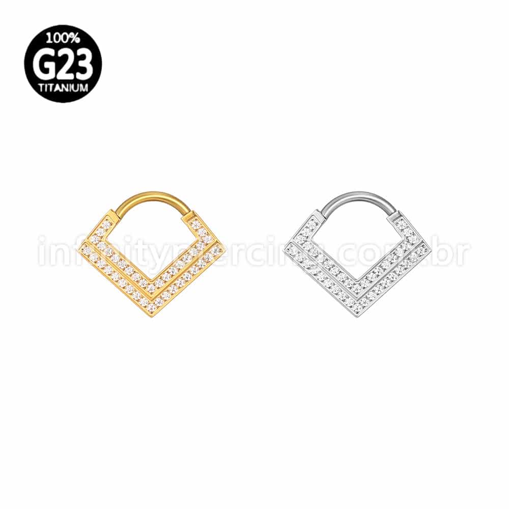 Piercing Argola Titânio Detalhe V Zircônia Cravejada