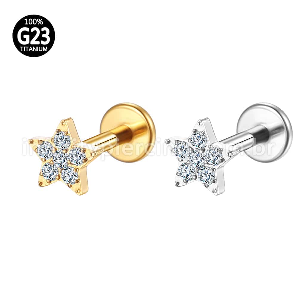 Piercing Labret Titânio Estrela Zircônia