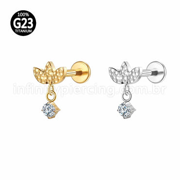 Piercing Labret Titânio Folhas Com Pingente Zircônia