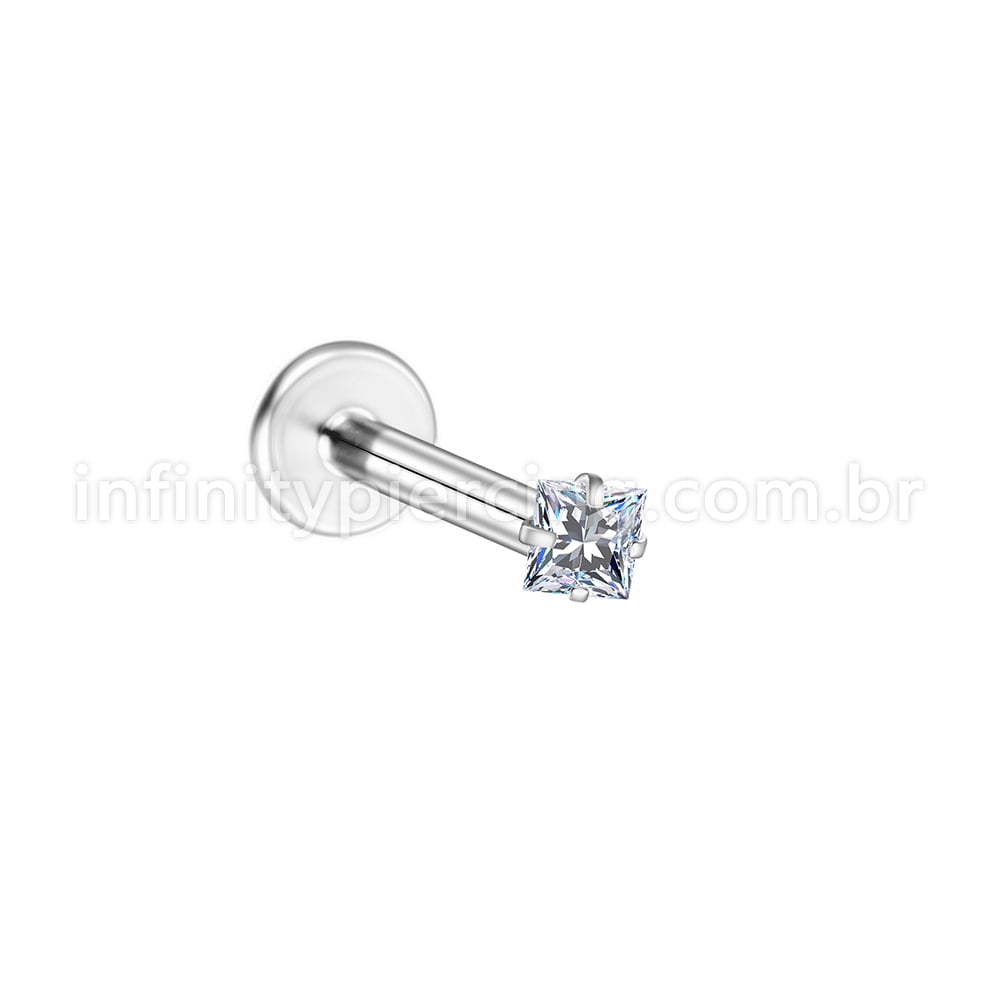 Piercing Labret Aço Cirúrgico Push Pin Zircônia Quadrada
