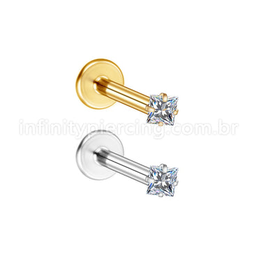 Piercing Labret Aço Cirúrgico Push Pin Zircônia Quadrada