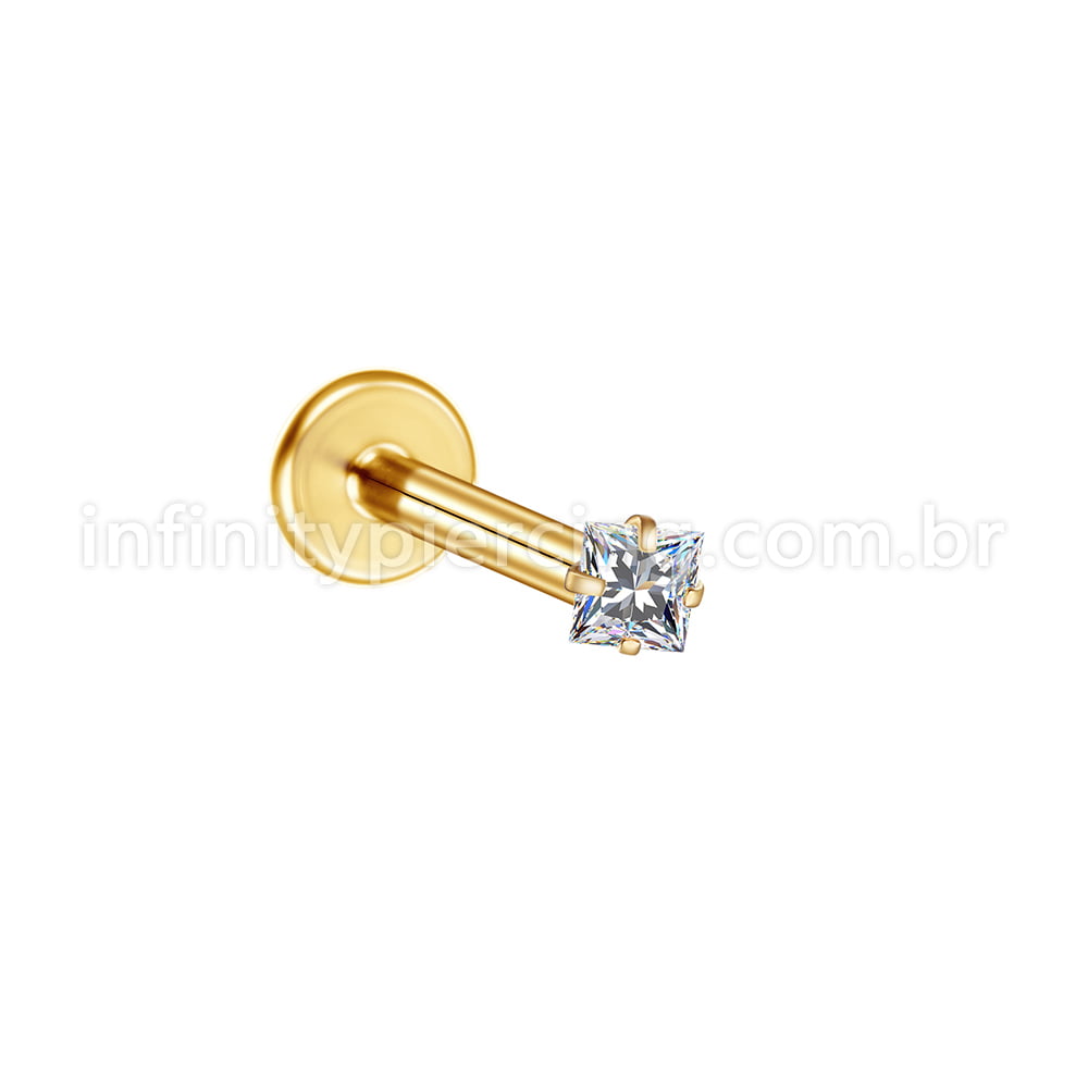 Piercing Labret Aço Cirúrgico Push Pin Zircônia Quadrada
