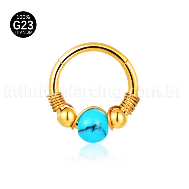 Piercing Argola Titânio Detalhada Com Pedra Opala