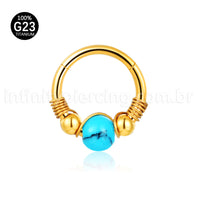 Piercing Argola Titânio Detalhada Com Pedra Opala