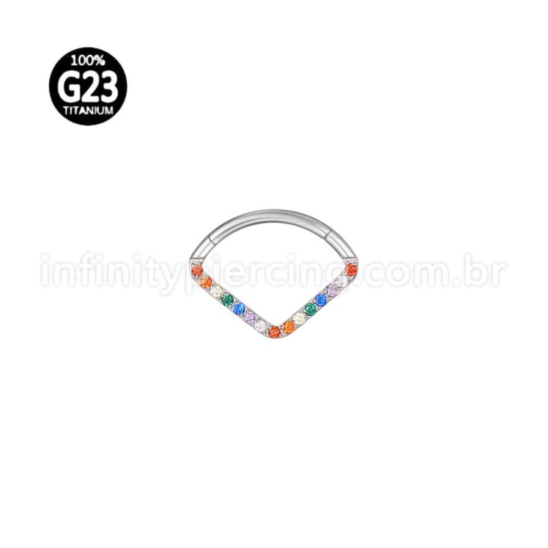 Piercing Argola Triangulo Titânio Segmento Articulado Zircônia Colorida