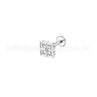 Piercing Labret Aço Cirúrgico Flor Quadrada Zircônia Cravejada