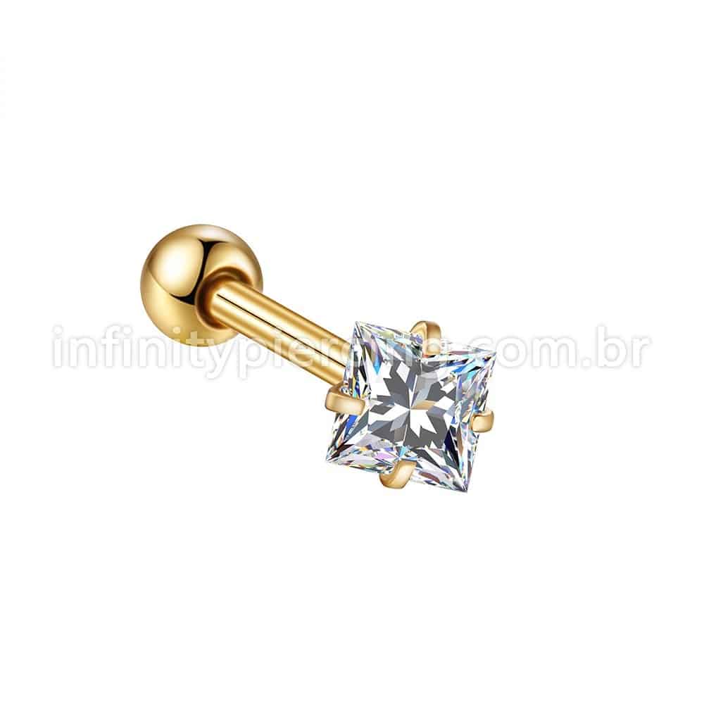 Piercing Minibarbell Aço Cirúrgico Zircônia Quadrada