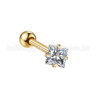 Piercing Minibarbell Aço Cirúrgico Zircônia Quadrada