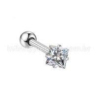 Piercing Minibarbell Aço Cirúrgico Zircônia Quadrada