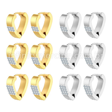 Argola V Aço Inoxidável Detalhes Strass