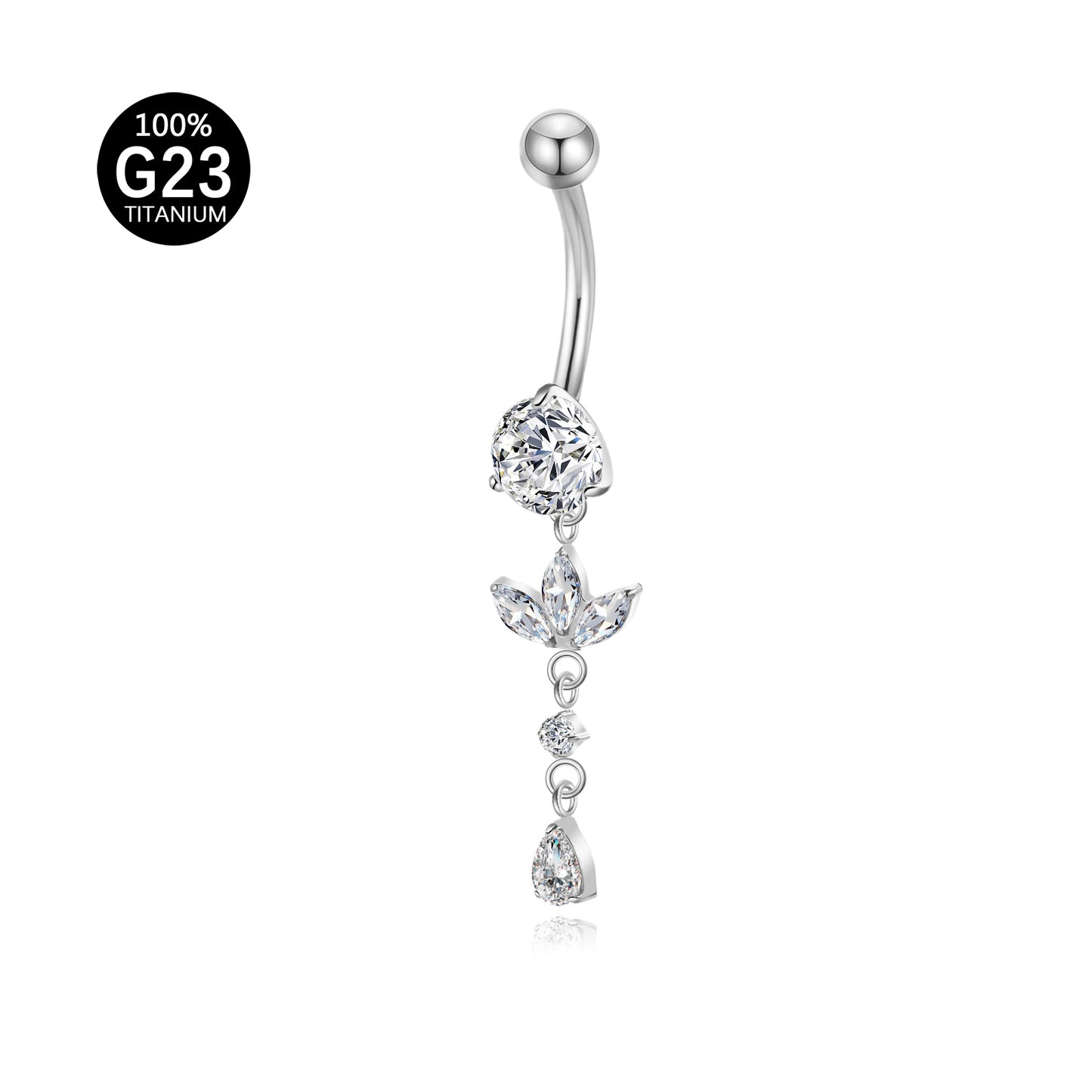 Piercing de Umbigo Titânio G23 com Zircônia Cravejada de Alto Brilho