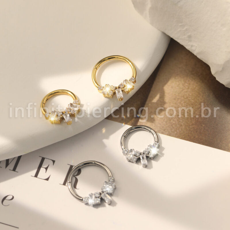 Piercing Argola Titânio Segmento Articulado Zircônias