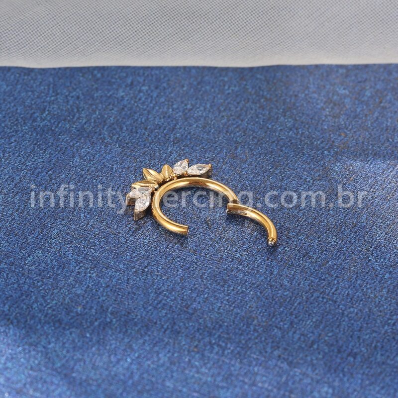 Piercing Argola Aço Cirúrgico Segmento Articulado 4 Pedras Zircônia Cravejada