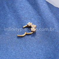 Piercing Argola Titânio Segmento Articulado 3 Flores Zircônia Cravejada