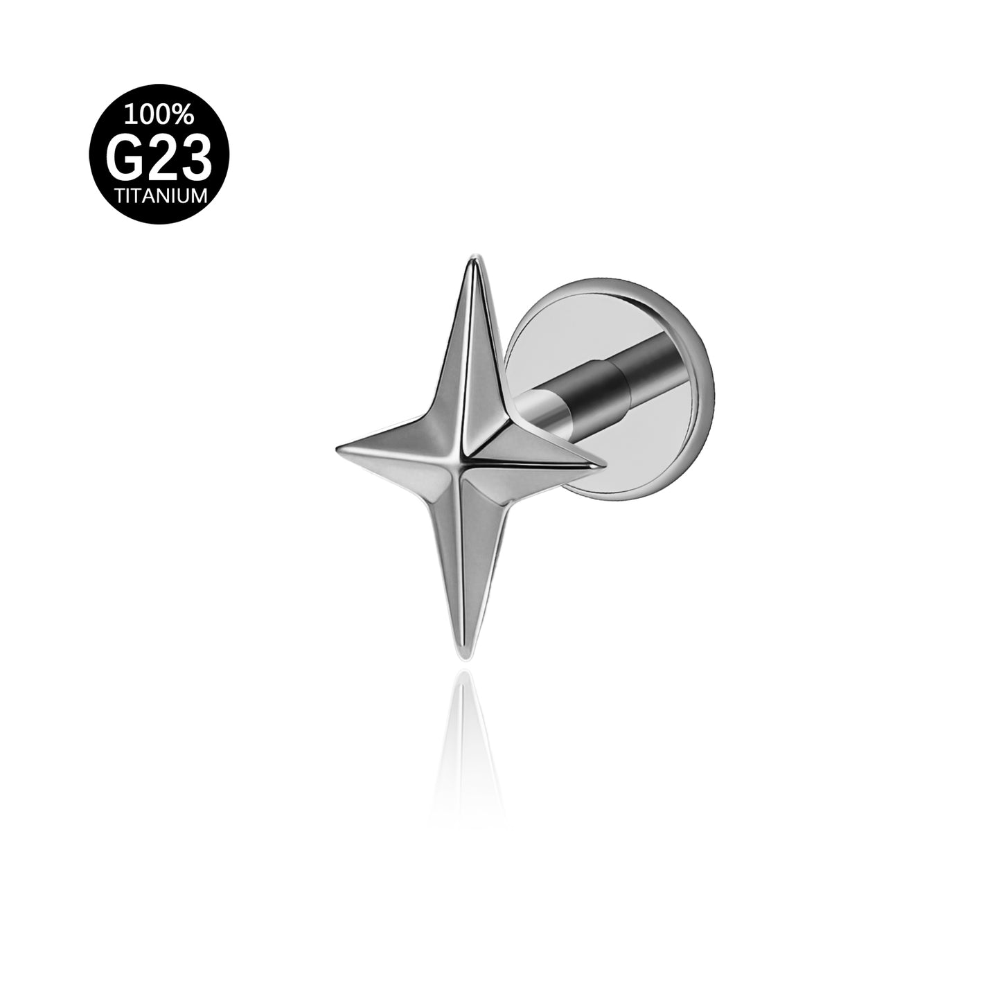 Piercing Labial Moderno em Titânio G23 Prateado Estrela