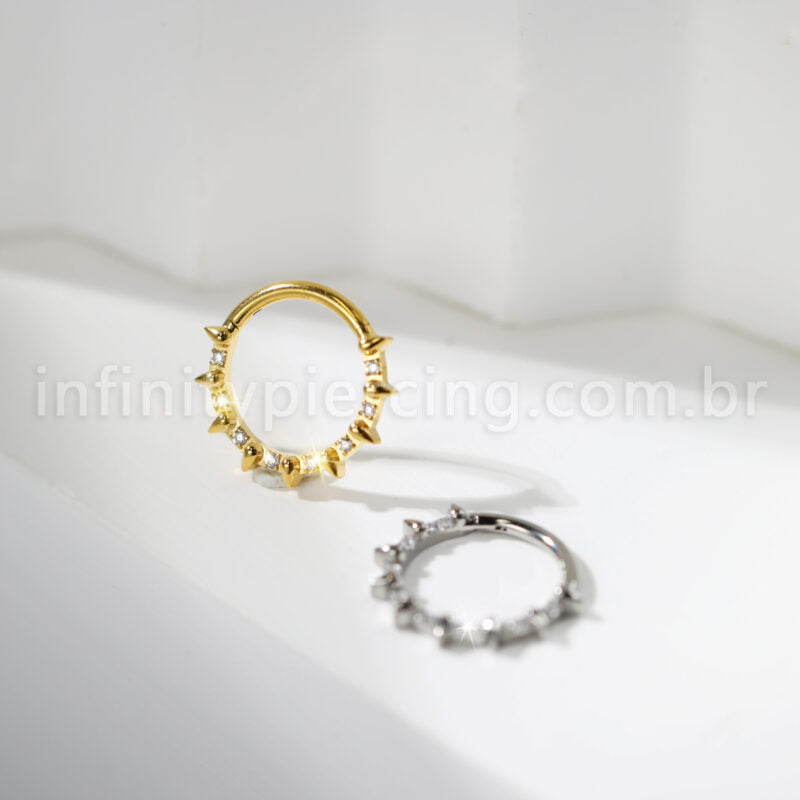Piercing Argola Titânio Detalhe Zircônia e Spike