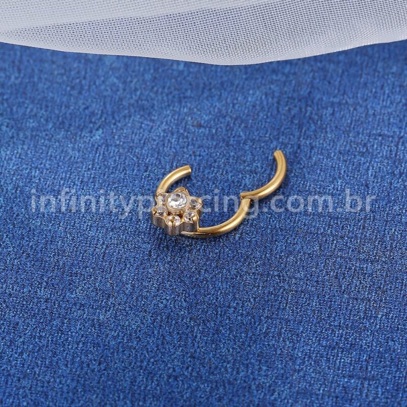 Piercing Argola Aço Cirúrgico Segmento Articulado Flor Zircônia Cravejada