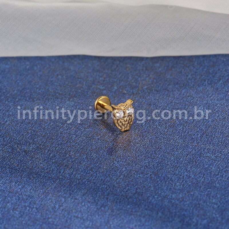 Piercing Labret Aço Cirúrgico Coruja Zircônia