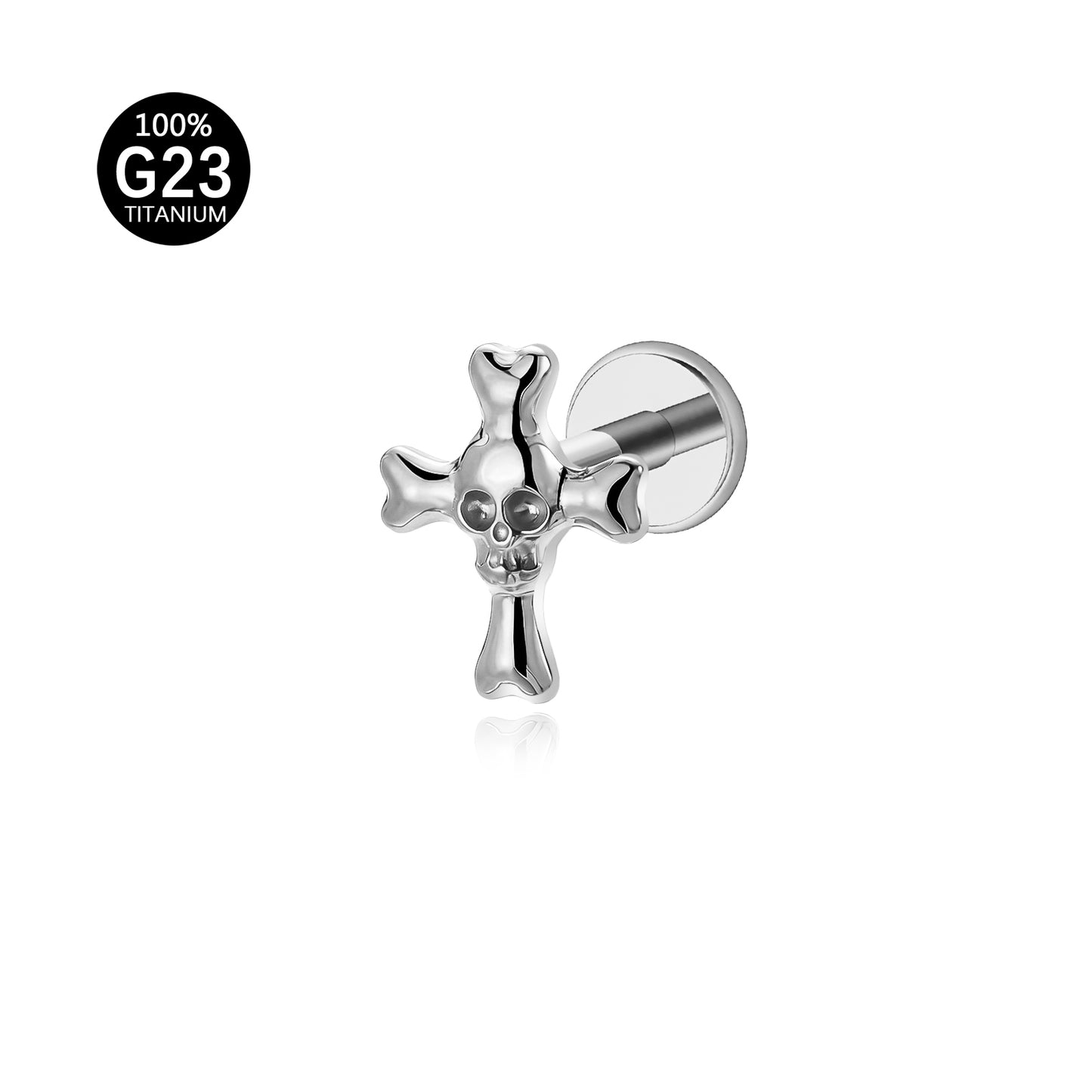 Piercing Labial Cruz com Caveira em Titânio G23
