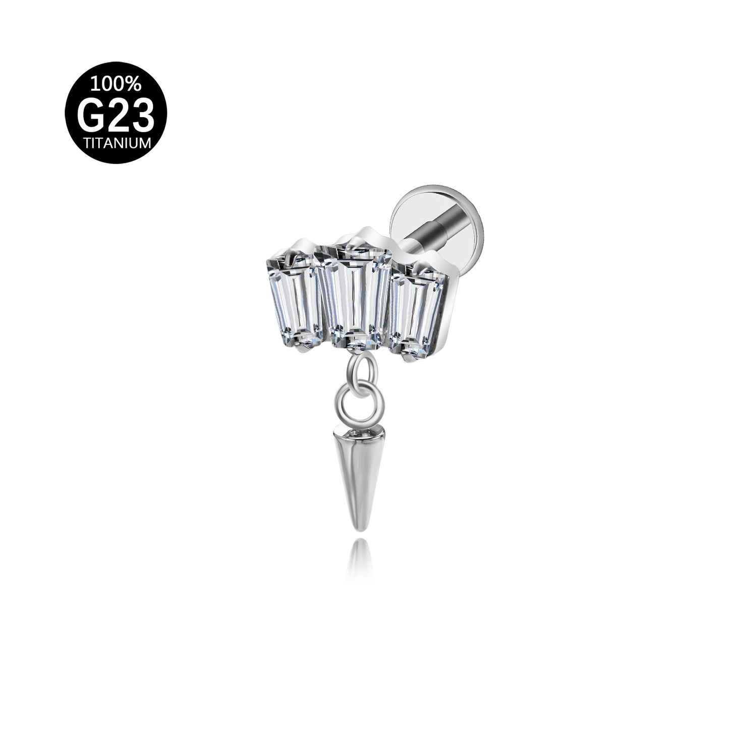 Piercing Labret em Titânio G23 com Zircônia e Corrente Pendente de Brilho Diamante – Design Elegante e Moderno