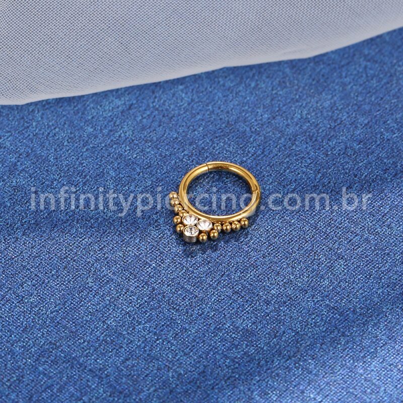 Piercing Argola Aço Cirúrgico Segmento Articulado 3 Pedras Zircônia