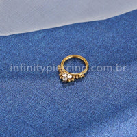 Piercing Argola Aço Cirúrgico Segmento Articulado 3 Pedras Zircônia