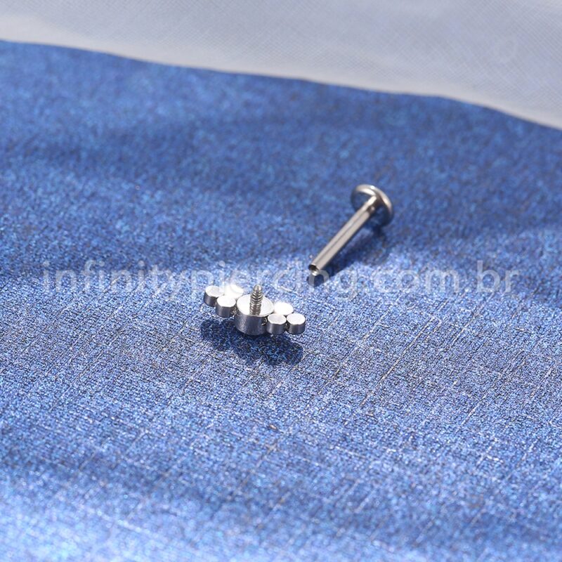 Piercing Labret Aço Cirúrgico 7 Zircônias