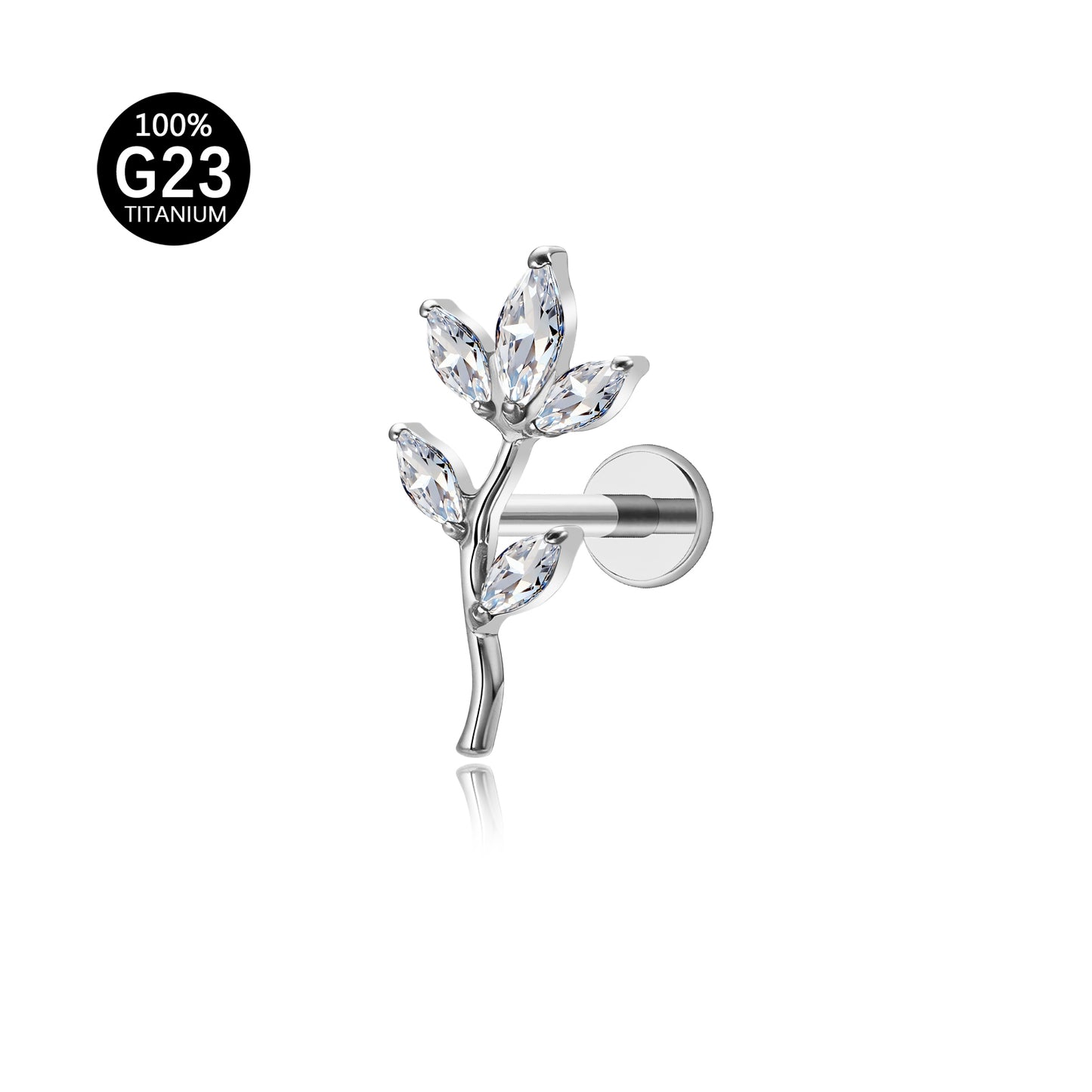 Piercing Labret em Titânio G23 com Design de Flor de Ameixeira em Ramos – Joia Elegante e Feminina