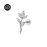 Piercing Labret em Titânio G23 com Design de Flor de Ameixeira em Ramos – Joia Elegante e Feminina