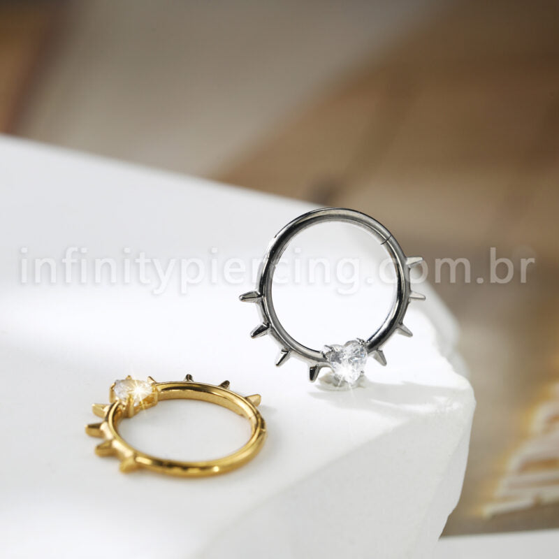 Piercing Argola Titânio Spike Com Pedra Zircônia
