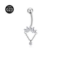 Piercing de Umbigo em Titânio G23 com Corrente Pendente e Zircônia de Alto Brilho – Design Elegante com Movimento Sofisticado
