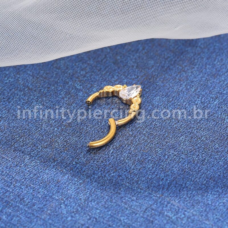 Piercing Argola Titânio Segmento Articulado Detalhada Zircônia Gota