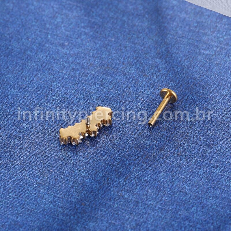 Piercing Labret Aço Cirúrgico Cluster Zircônia Retangular