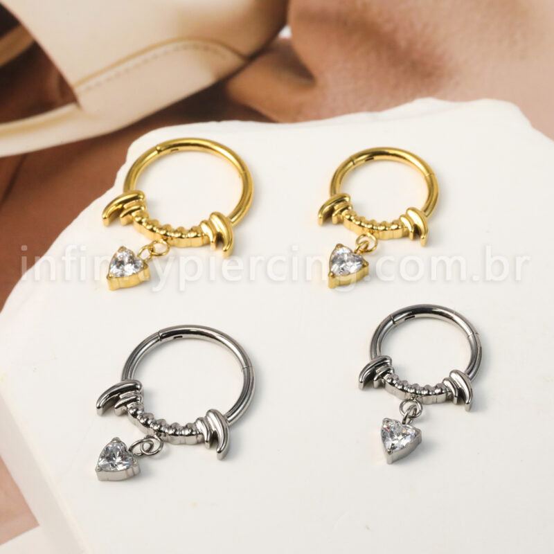 Piercing Argola Titânio Segmento Articulado Presas Com Pingente De Coração