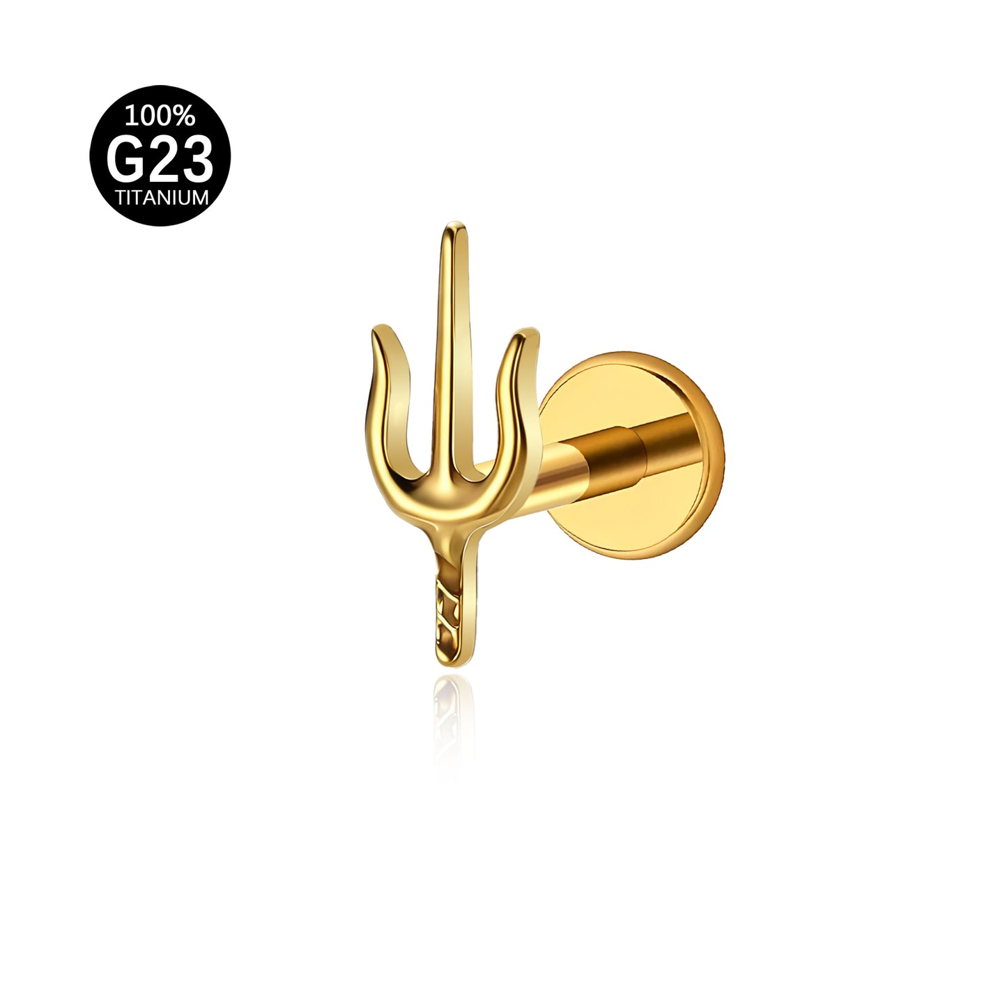 Piercing Labial Tridente Kit Completo Titânio Natural e Dourado