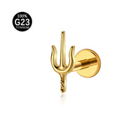 Piercing Labial Tridente Kit Completo Titânio Natural e Dourado