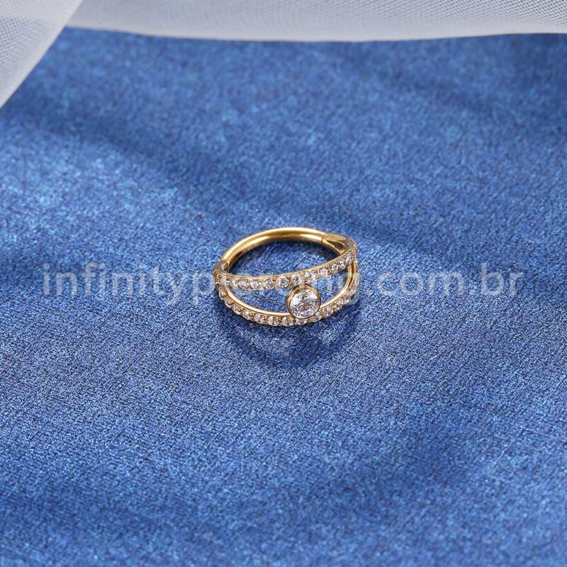 Piercing Argola Segmentada Aço Cirurgico 2 Fileiras Zircônia