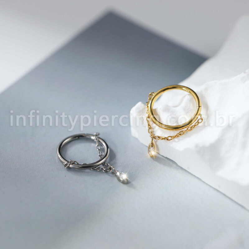 Piercing Argola Titânio Corrente Com Pingente Oval