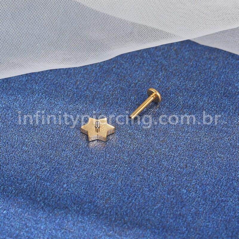 Piercing Labret Aço Cirúrgico Estrela Zircônia Cravejada