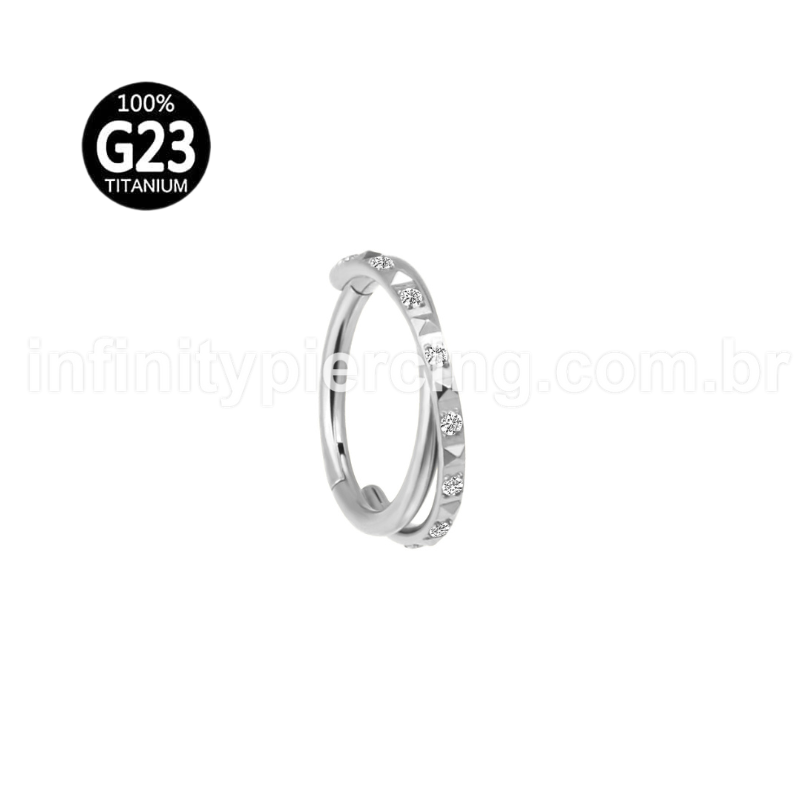 Piercing Argola Titânio Segmento Articulado Transpassada Zircônia Detalhada